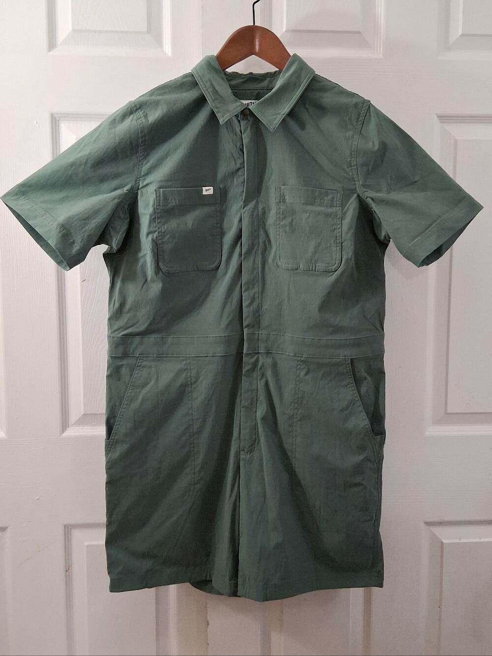 NWT Duluth Trading Co Heirloom Gardening Short Coveralls Romper Fir Green L 6077